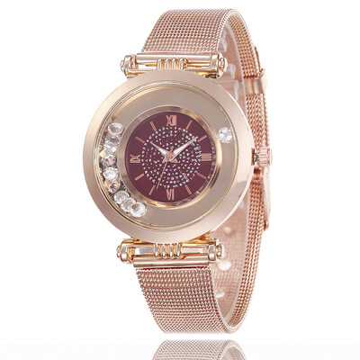 

Metal mesh with starry ladies watch sandpaper dial Roman numerals simple quartz watch