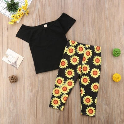 

Toddler Baby Girls Backless T-shirt TopsSunflower Pants Sunsuit Outfits Clothes