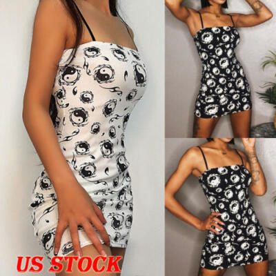 

Womens Sling Dress Sundress Sling Summer Sleeveless Gossip Print Nightclub Wear