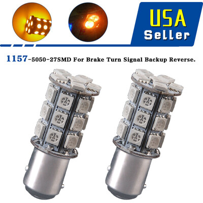 

2X 1157 BAY15D Amber Yellow 5050 27-SMD High Power Brake Light Bulbs 1157A 7528
