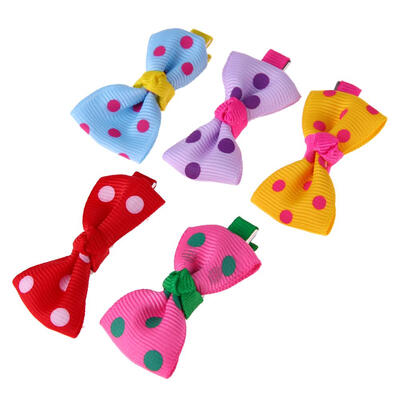 

10pcs Pet Hair Clips Polka Dots Patterns Bowknot Pet Dog Grooming Accessory