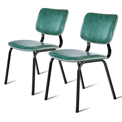 

Set of 2 Dining Side Chairs PU Leather w Metal Legs