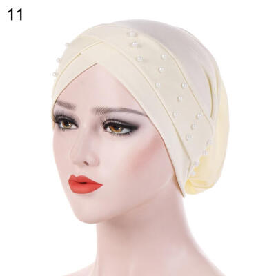 

Women Beads Elastic Turban Hat Muslim Cancer Chemo Cap Hijab Head Wrap