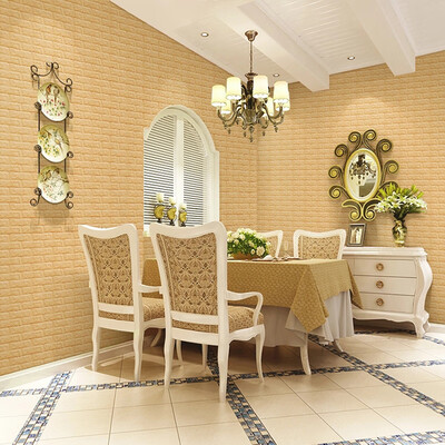 

Jing Hui Si Chuang JH0924 wallpaper self-adhesive 3d stereo bedroom warm wallpaper kindergarten decoration thick stickers waterproof anti-collision dormitory decoration brick pattern champagne yellow