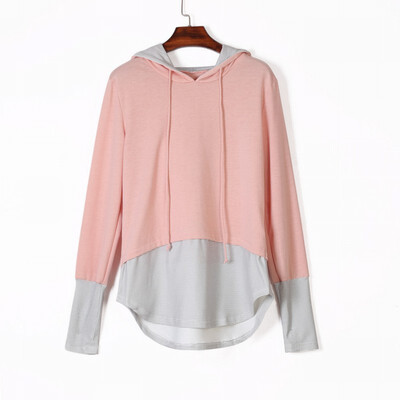 

Casual sports hooded womens sweatshirt long sleeve stitching pullover top