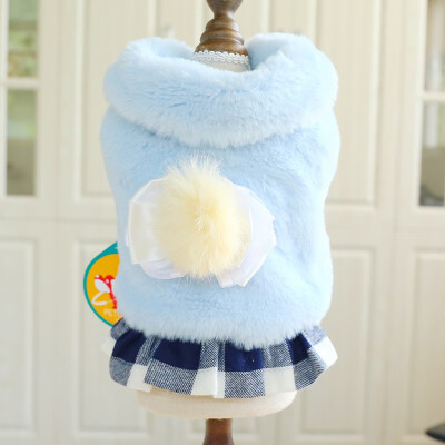 

Dog Lattice Topper Plaids Skirt For Girl Pet Autumn Winter Warm Costume For Dogs Cats Thickening Fluffy Tops And Plaids Skirt
