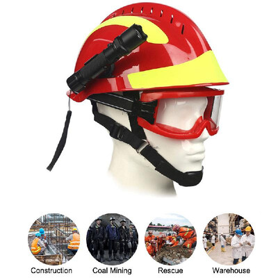 

F2 Emergency Rescue Helmet Fire Fighter Safety Helmets Workplace Fire Protection Hard Hat with Headlamp & Goggles Protective Anti-