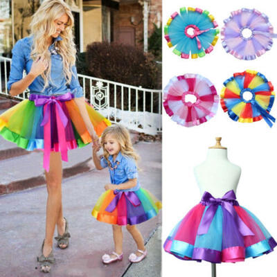 

Kids Girls Rainbow Tutu Skirt Tulle Fluffy Princess Dance Dress Party