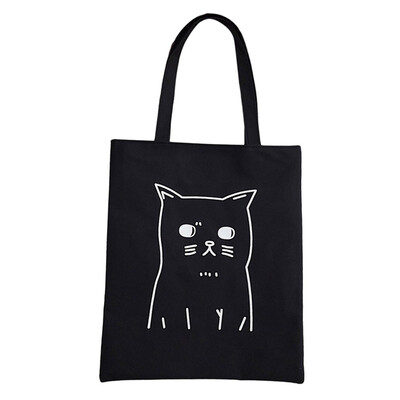 

Canvas Tote For Women Cartoon Cat Printed Shoulder Bags Cute Shopping Bags Female Large Capacity Handbag T10
