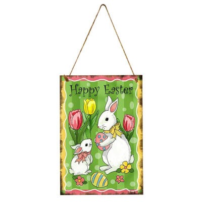 

Happy Easter Rabbit Wood Hanging Plaque Ornament Home Wall Festival Pendant