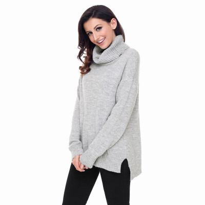 

High-neck long-sleeved sweater short front long casual knit loose sweater