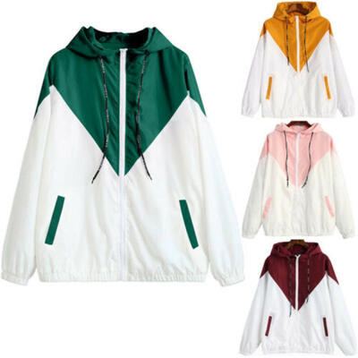 

Women Long Sleeve Hoodie Windbreaker Hooded Zip Sport Coat Jacket Tracksuit Top