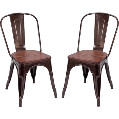 

Set of 2 Tolix Style Dining Side Stackable Chair-Coffee