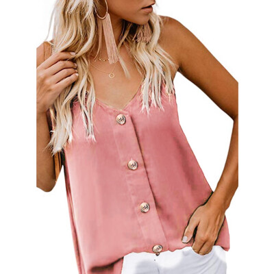 

Roseonmyhand Fashion Womens V-neck Vest Sleeveless Button Shirt Blouse Casual Tank Tops