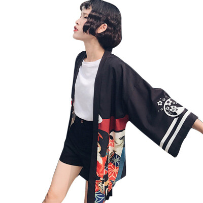 

Japanese Harajuku Women Kimono Blouse Cardigan Fashion Print Summer Sunscreen Shirts Female Beach Tops And Blouses