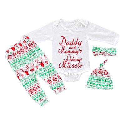 

Newborn Baby Boys Girls Romper Pants Hat 4PCS Outfits Set Christmas Gift Clothes