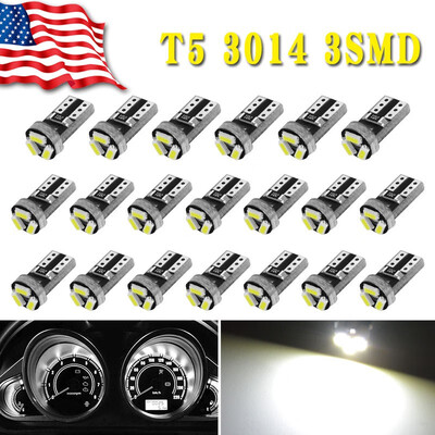

20x Pure White T5 74 73 Wedge 3-SMD LED Bulb Instrument DashBoard Gauge Light