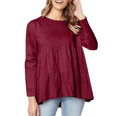 

Starmoon Women Long Sleeve Solid Loose Sexy O-Neck Fashion Ruffles Blouse Top