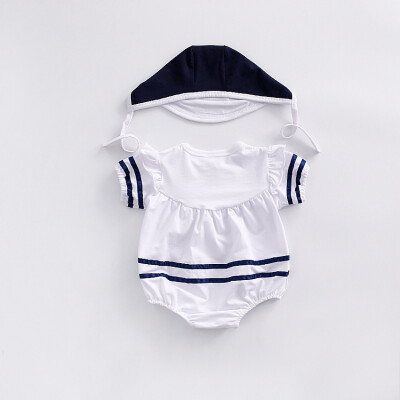 

Summer Baby Cotton Striped Pattern Infant Short Sleeve JumpsuitHat Newborn Romper Set