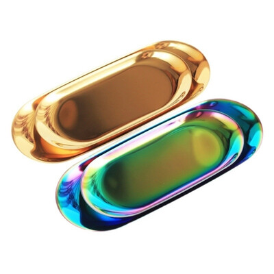 

Nordic Style Tray Serving Snack Dish Platter Home Kitchen Oval Organizer Metal Decoration Stainless Steel Jewelry Storage