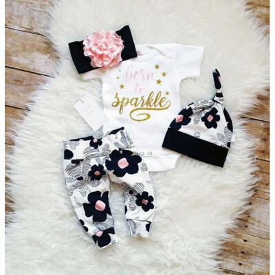 

4x Newborn Infant Baby Boy Girl Outfits Clothes Set Bodysuit Pants Leggings Hat