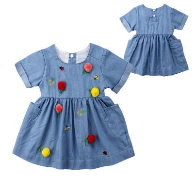 

Princess Dress Casual Kids Baby Girl Denim Dress Embroidery Pageant Party Tutu Dress