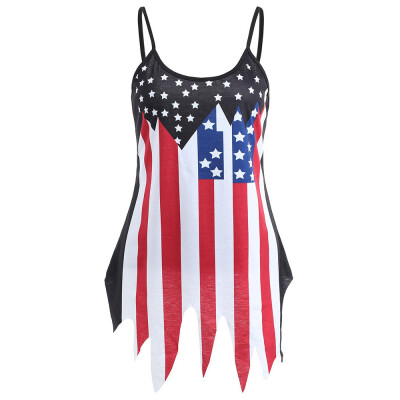 

Nomeni Women Casual Sleeveless American Flag Irregular Hem Slip Top Tank Blouse