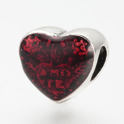 

Alloy Enamel European Beads Large Hole Beads Heart Red 11x12x105mm Hole 5mm