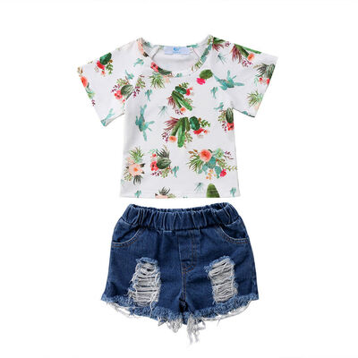 

new Kids Baby Girls Cotton T-shirt TopsDenim Pants Outfit Sets Clothes