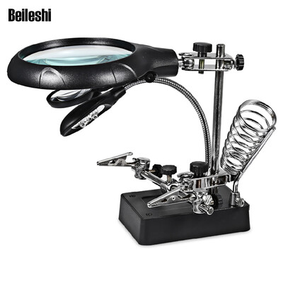 

Beileshi 5 LED Light 10X Magnifier Desk Lamp Alligator Auxiliary Clip Stand Desktop Magnifying Tool