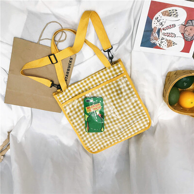 

Canvas Baggage Girls One Shoulder Ins Slant Dual-purpose Student Japanese Harajuku Transparent Baosen Chic Port Baggage