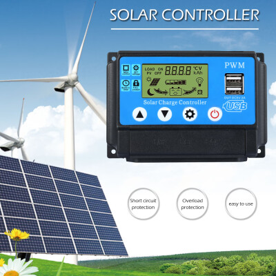 

10A20A30A Auto Solar Charge Controller Lithium PWM Controllers LCD Dual USB Output Solar Cell Panel PV Regulator