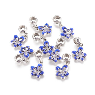 

Alloy Enamel European Dangle Beads Large Hole Pendants Flower Antique Silver Blue 30mm Hole 5mm Pendant 17x15x25mm