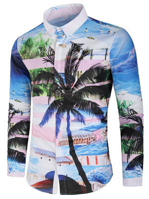 

Sea Beach Scenery Coconut Palm Print Casual Shirt