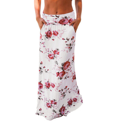 

Roseonmyhand Women Summer Beach Floral Prints Skirt Low Waist Long Skirt
