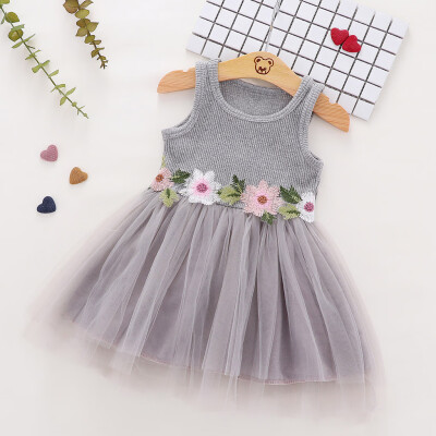 

Toddler Baby Girls Sleeveless Floral Tulle Dress Flower Princess Dresses