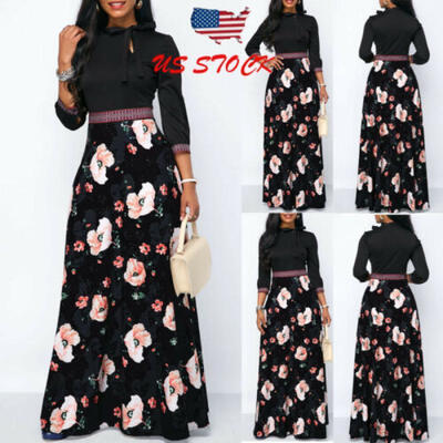 

Women Long Sleeve Floral Boho Long Maxi Dress Ladies Casual Dress Size  M L XL