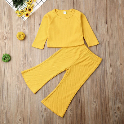 

Toddler Kids Baby Girl T-shirt Top Pants Trousers Clothes Knitted Outfit 2PCS