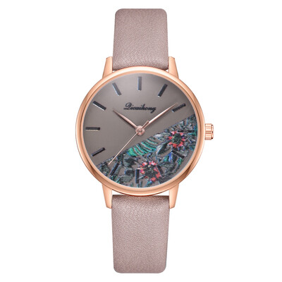 

Fashion Women Watches Monochrome Flower Dial Ladies Analog Quartz Wristwatch Casual Leather Strap Clock Dress Montre Femme