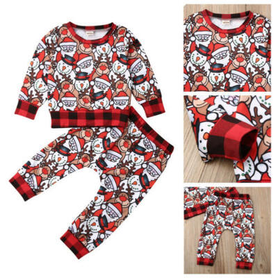 

XMAS Toddler Kids Baby Boys Girls Christmas Top Pants Leggings Outfits Clothes