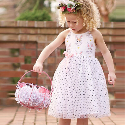 

Kids Baby Girl Easter Backless Cartoon Bunny Tulle Princess Party Dress Clothes