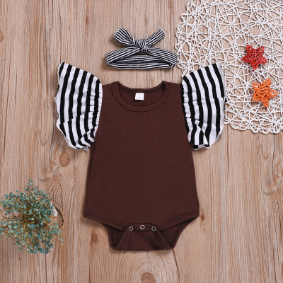 

Summer Kids Baby Girl Striped Tops Bodysuit Romper Hair Band Sunsuit Clothes