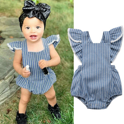 

Newborn Infant Baby Girl Boy Sleeveless Striped Romper Bodysuit Clothes Outfits