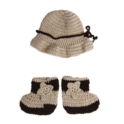 

Newborn Baby Infant Crochet Knit Cowboy Costume Hat Shoes Photography Props
