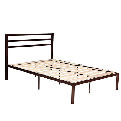 

Full Size Steel Bed Frame with Stable Platform&Wooden Slats-Chocolate