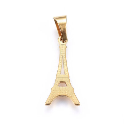 

304 Stainless Steel Pendants Eiffel Tower Golden 27x13x2mm Hole 8x5mm