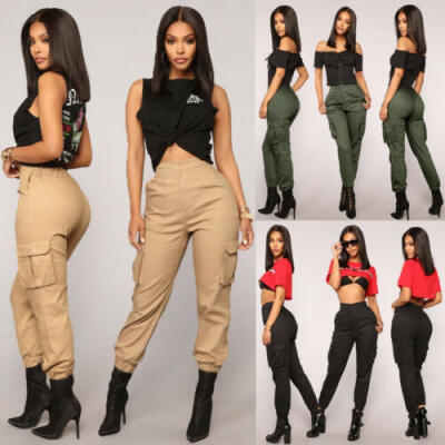 

New Womens Casual High Waist Cargo Trousers Ladies Leggings Jogging Pencil Pant