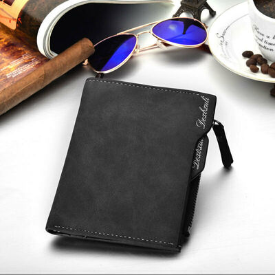 

Brand New Fashion Mens Wallets Leather Bifold Wallet Money Holder Clutch Pockets Purse Pure Color Solid Zipper Fashion Hot 2019