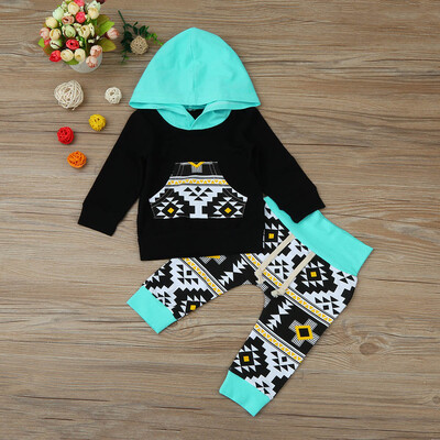 

2pcs Toddler Infant Baby Boy Clothes Set Geometric Hoodie TopsPants Outfits