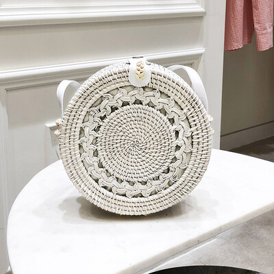

Bali Island Hand Woven Bag Round Bag buckle Rattan Straw Bags Satchel Wind Bohemia Beach Circle Bag